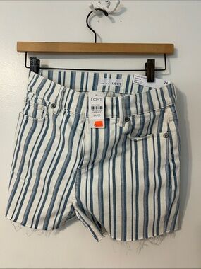 LOFT Blue and White Striped Jean Shorts